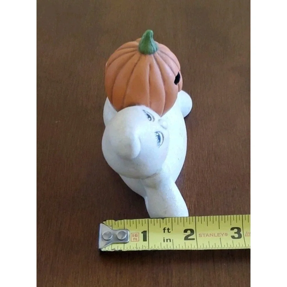 Painted Ghost With Jack O Lantern Pumpkin Figurine Halloween Decor